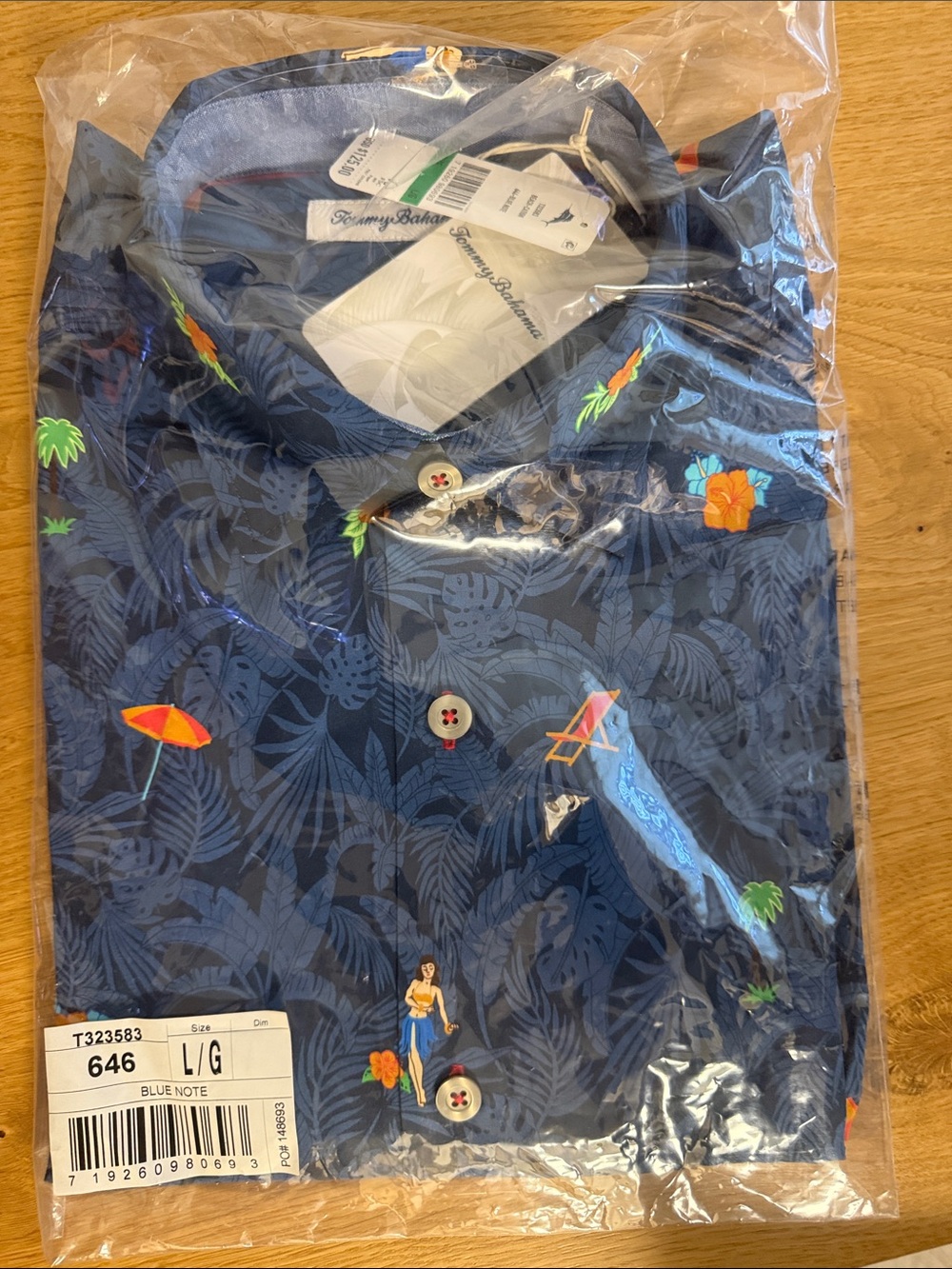 Tommy Bahama Navy Blue Tropical Button-Down Shirt with Multicolor Accents